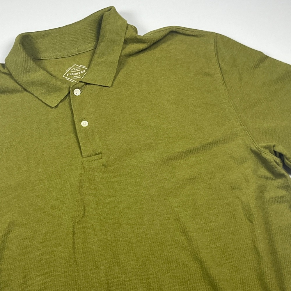 St Johns Bay Legacy Polo Mens XL Olive Green Short Sleeve Top Cotton Blend Shirt